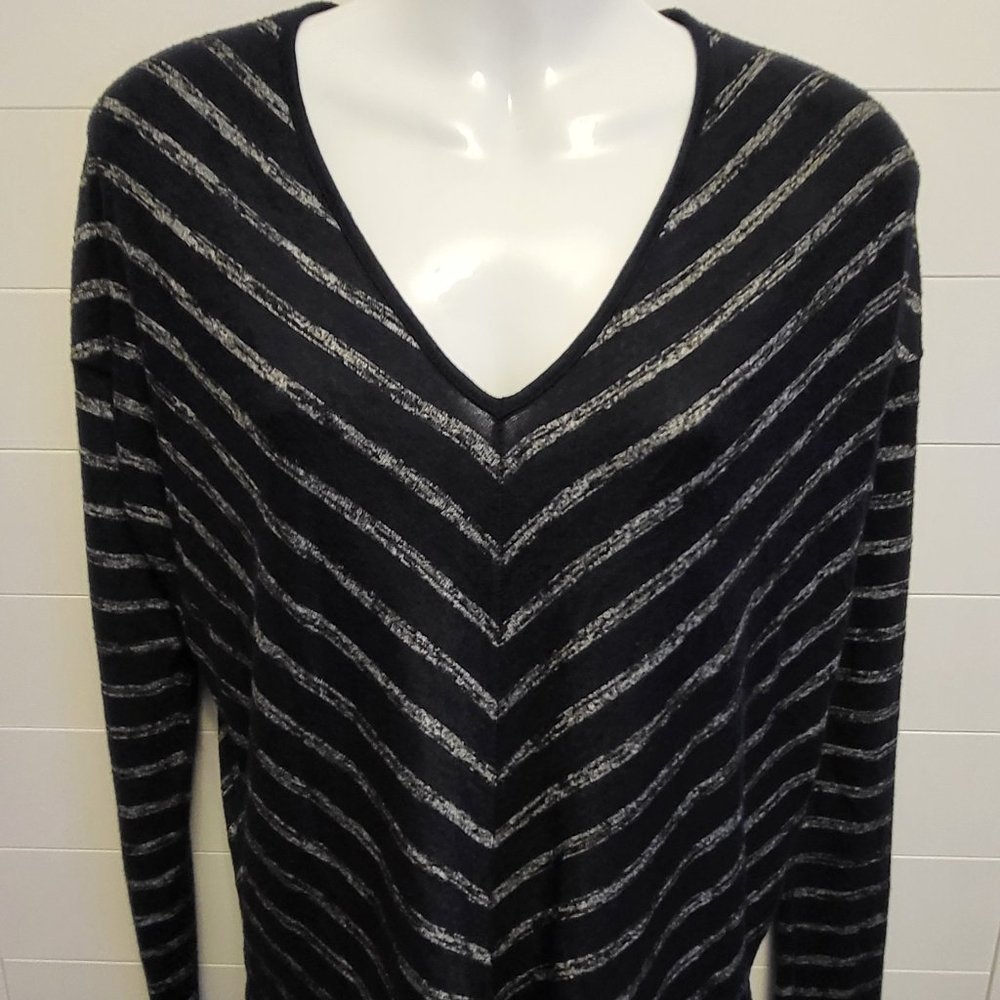 rag & bone Womens Hudson Blue V Neck Striped Long Sleeve Knit Top Pullover